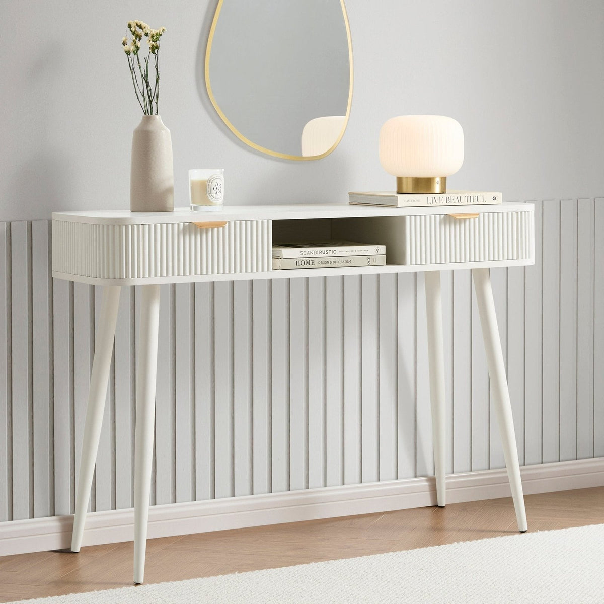 Hattie Storage Dressing Table Console - Warm White – Black & Feather