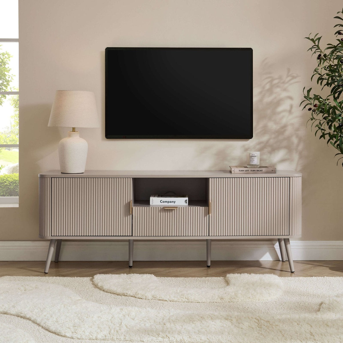 Hattie TV Unit for TVs up to 65" - Taupe – Black & Feather