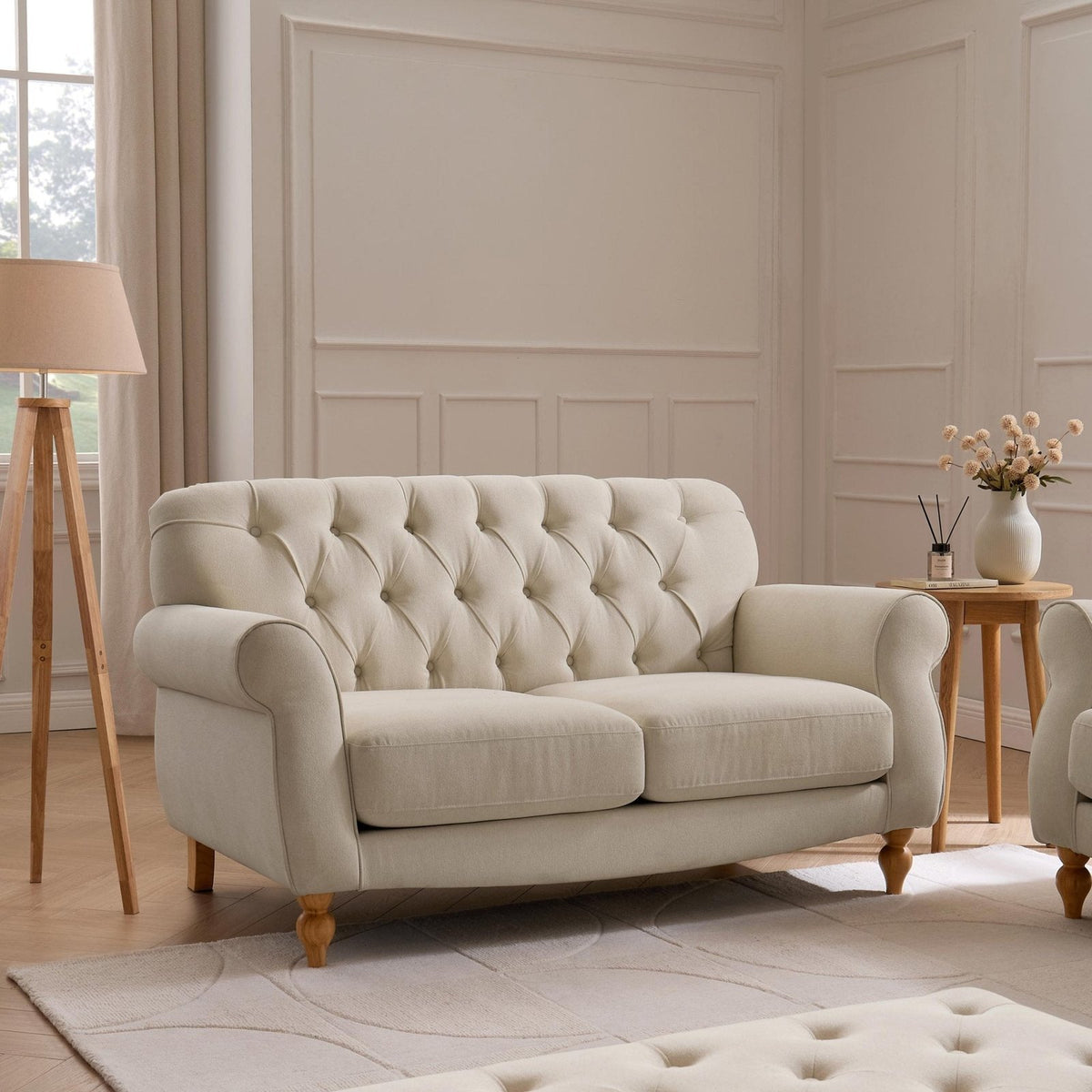Hebden 2 Seater Black & Feather Sofa - Cream Linen
