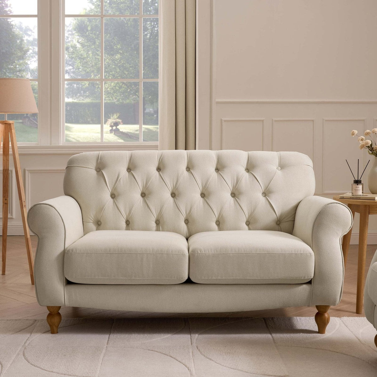 Hebden 2 Seater Black & Feather Sofa - Cream Linen