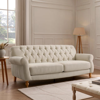 Hebden 3 Seater Black & Feather Sofa - Cream Linen