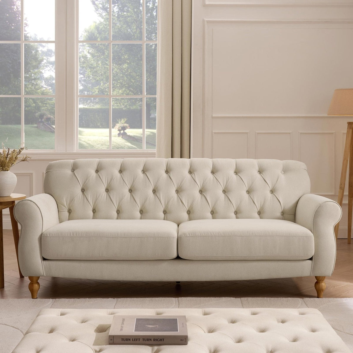 Hebden 3 Seater Black & Feather Sofa - Cream Linen