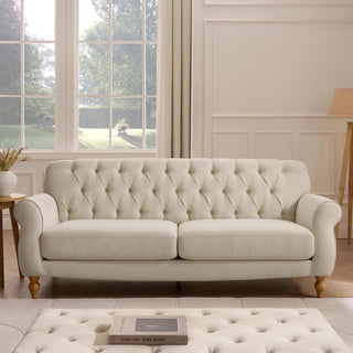 Hebden 3 Seater Black & Feather Sofa - Cream Linen