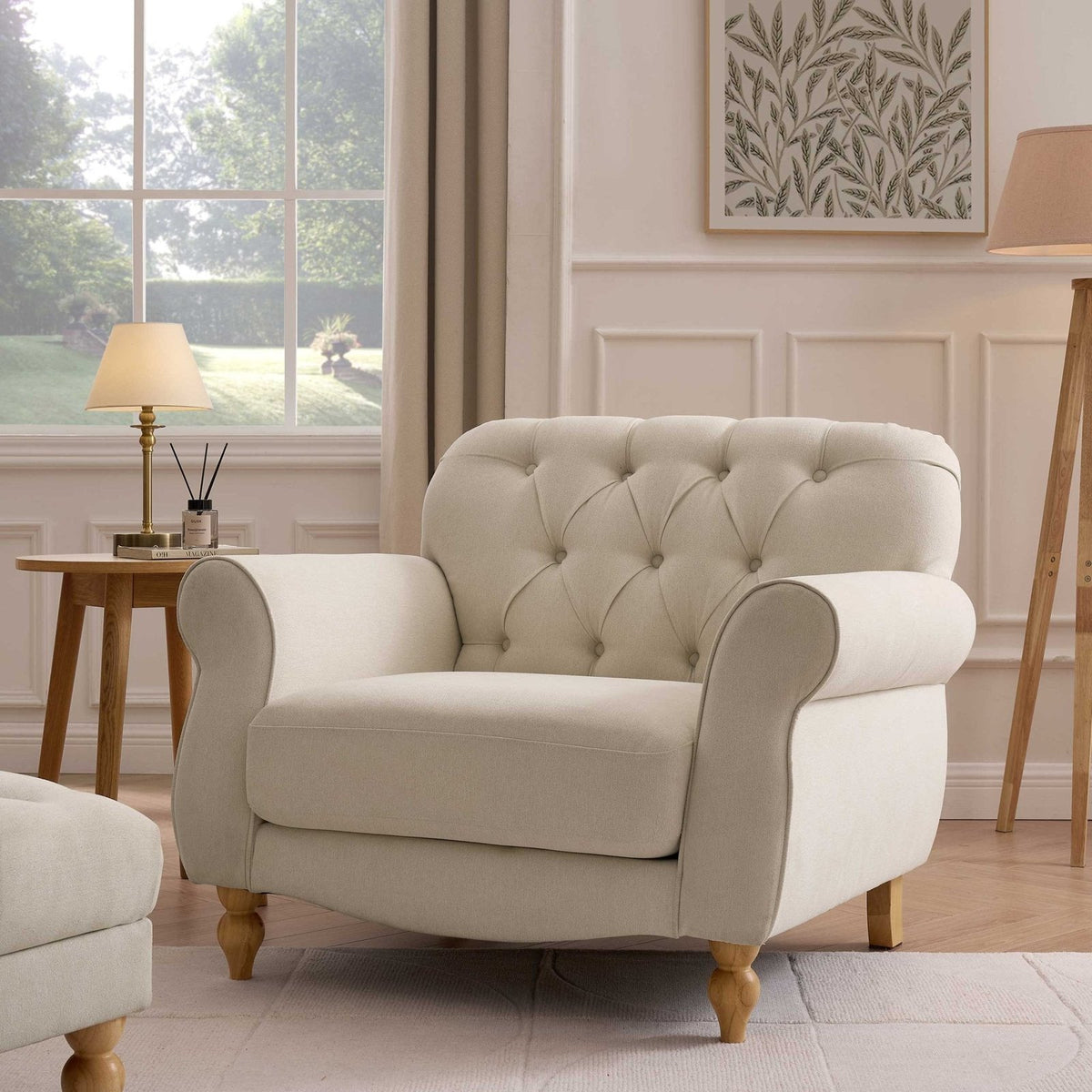 Hebden Armchair - Cream Linen – Black & Feather
