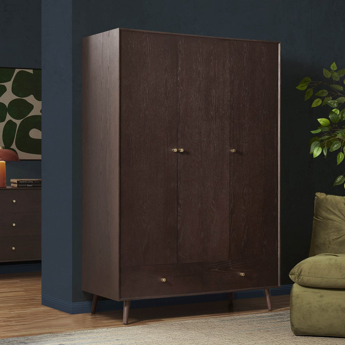 Heidi Oak 3 Door Wardrobe with Drawers - Walnut – Feather & Black