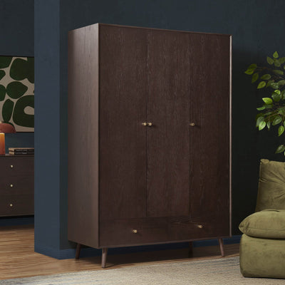 Heidi Oak 3 Door Wardrobe with Drawers - Walnut – Feather & Black