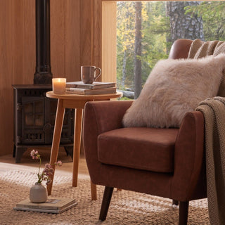 Heidi Solid Oak Round Black & Feather Side Table - Light Wood