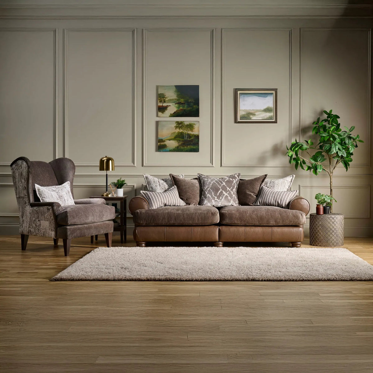 Horatio Brown Leather & Pablo Mole Fabric Sofa – Laura Ashley