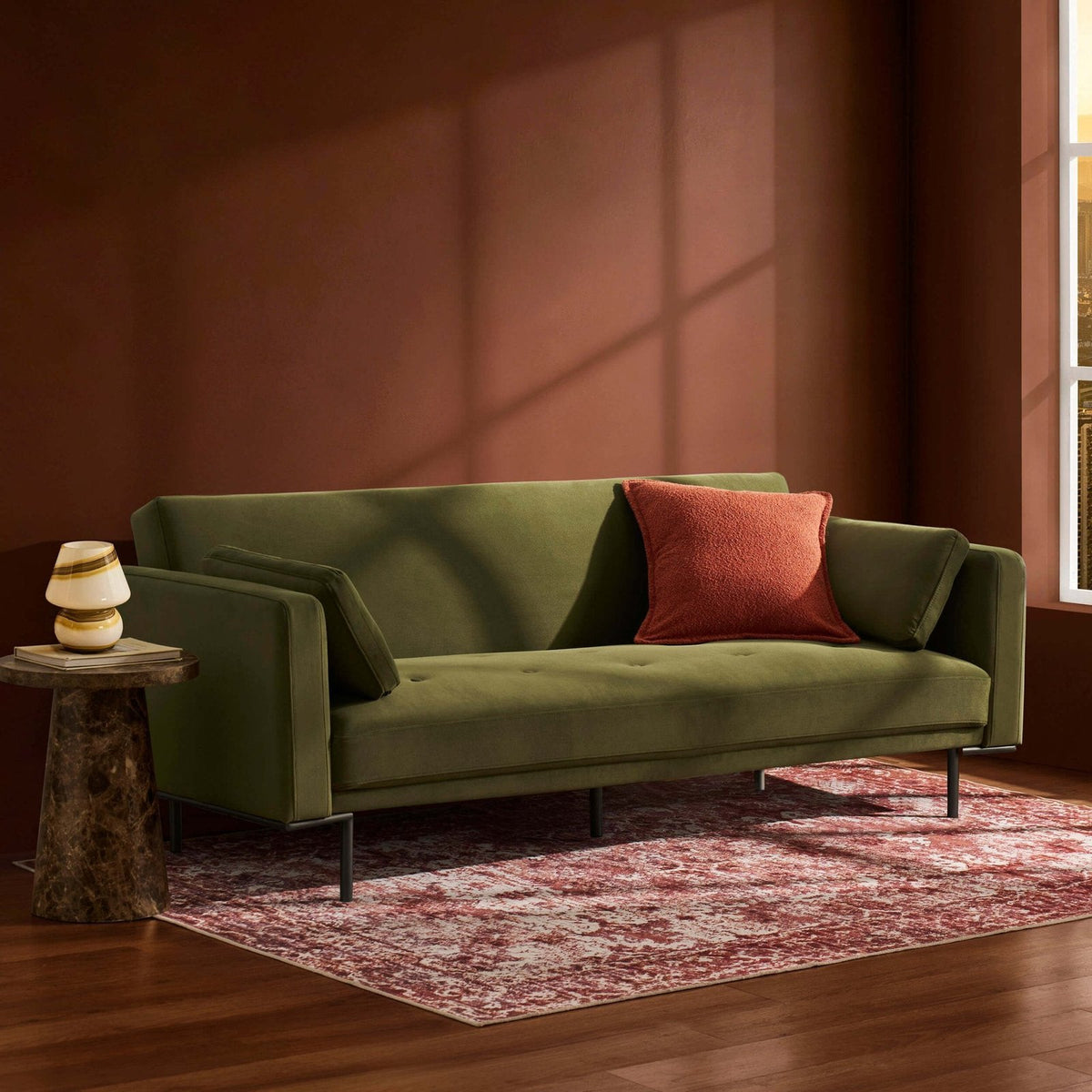 Hudson Click Clack Sofa Bed - Muted Moss – Feather & Black