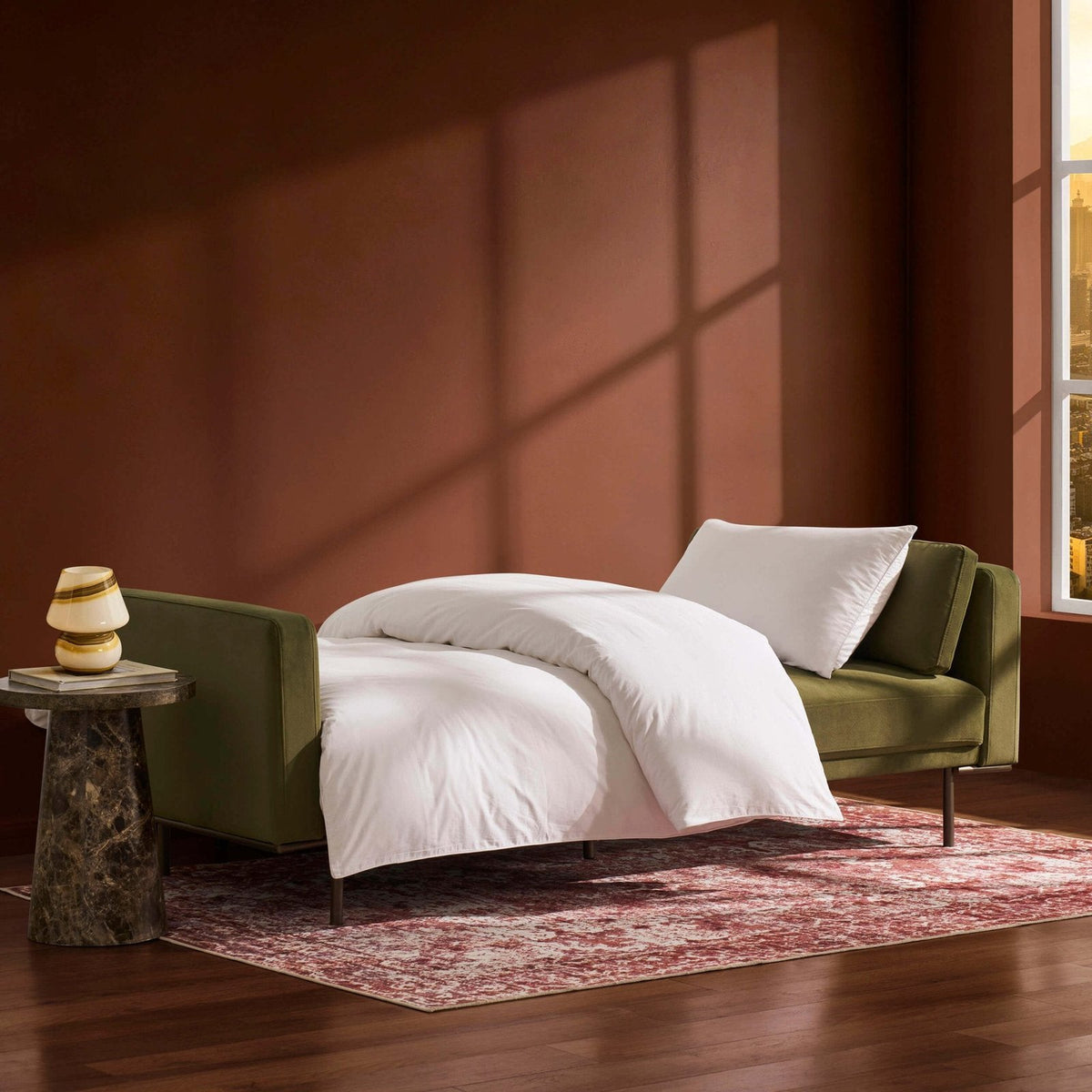 Hudson Click Clack Sofa Bed - Muted Moss – Feather & Black