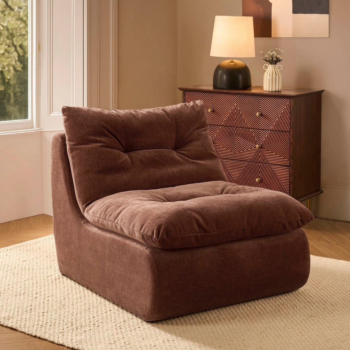 Immy Relaxed Accent Chair - Chenille Dark Rust – Feather & Black