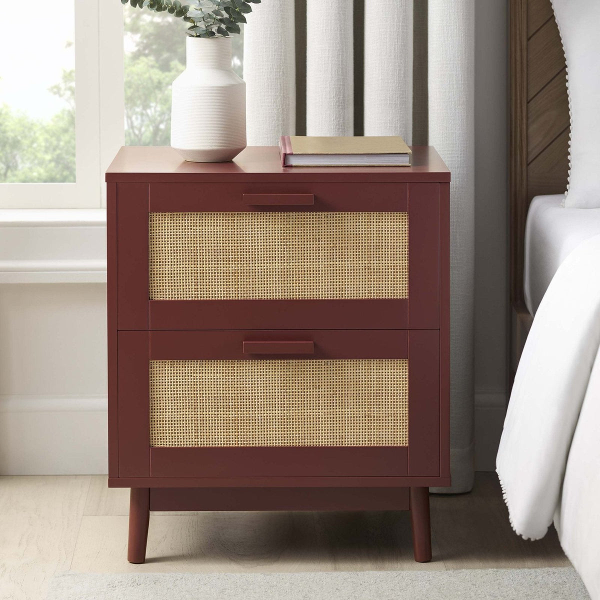 Isla 2 Drawer Bedside Table - Burnt Red – Black & Feather