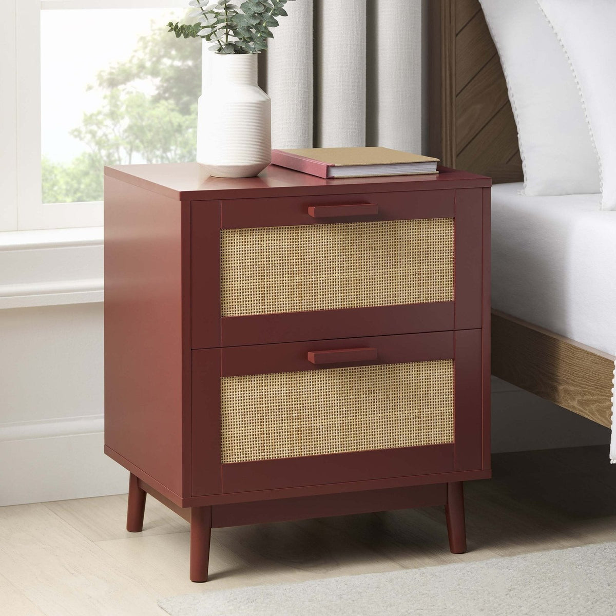 Isla 2 Drawer Bedside Table - Burnt Red – Black & Feather