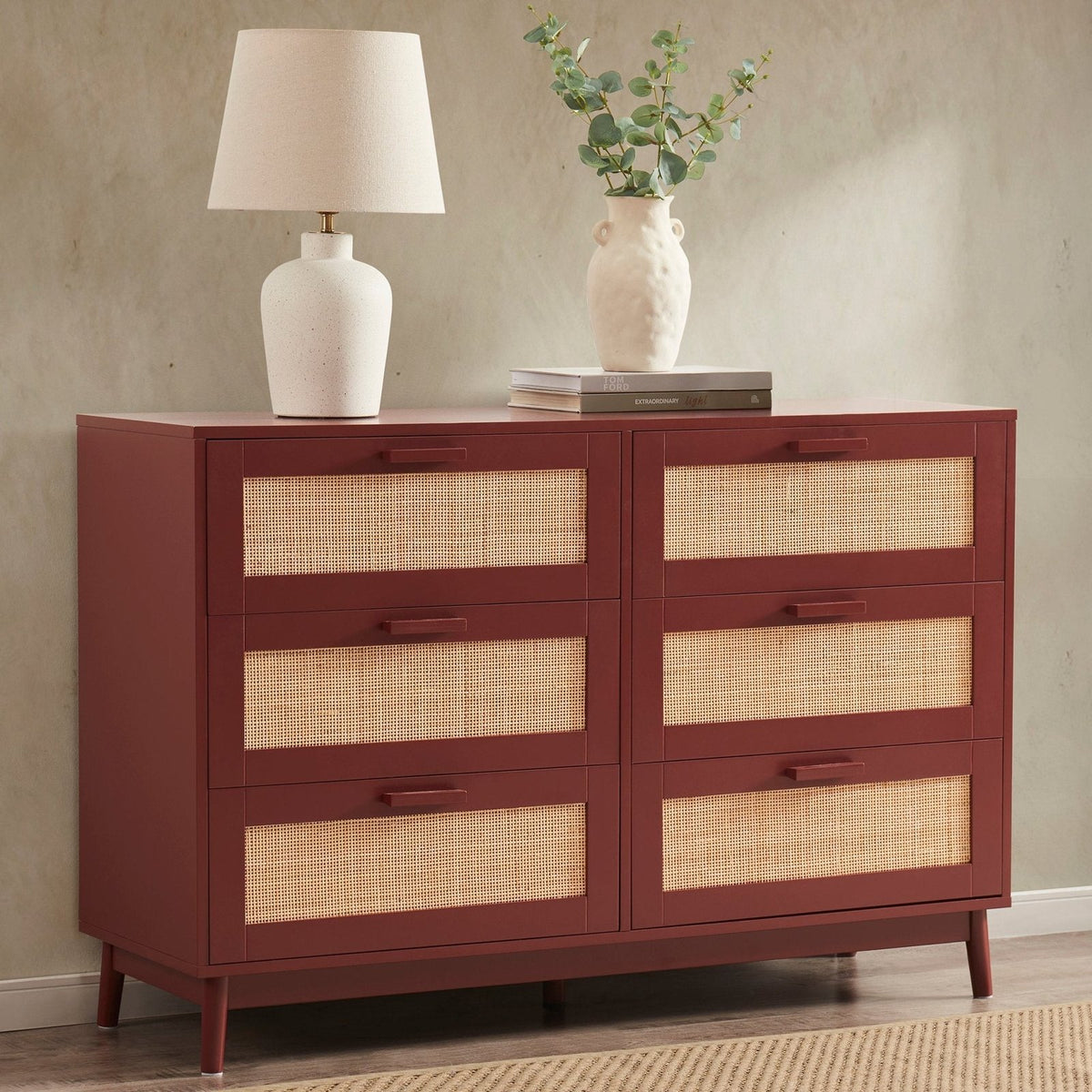 Isla 6 Drawer Chest - Burnt Red – Feather & Black