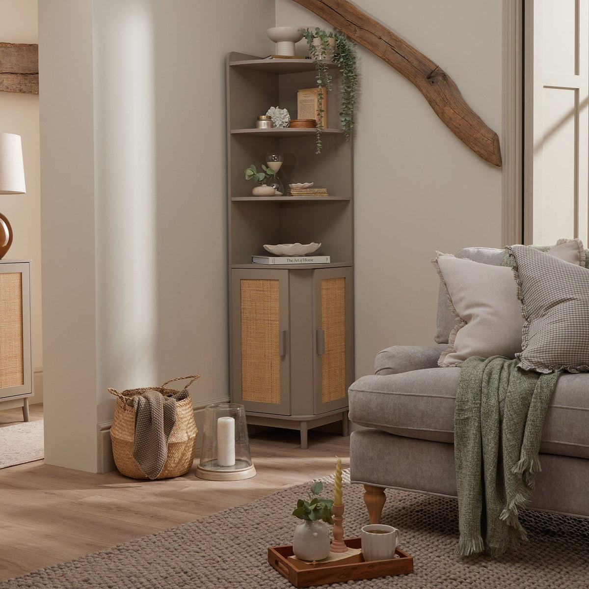 Isla Corner Storage Black & Feather Unit - Taupe