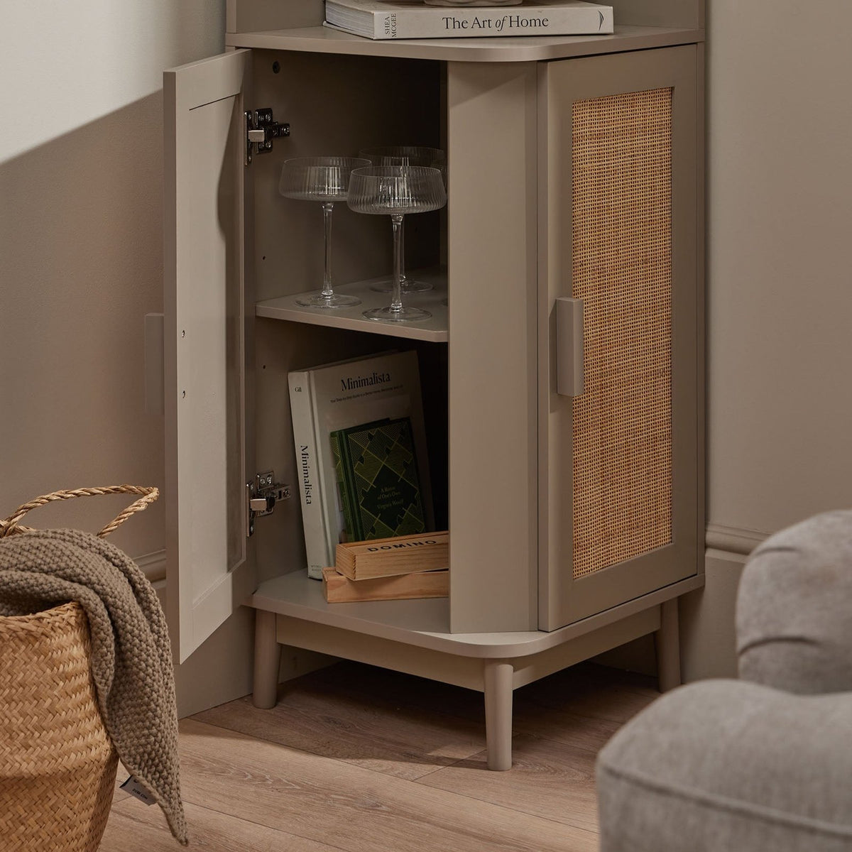 Isla Corner Storage Black & Feather Unit - Taupe