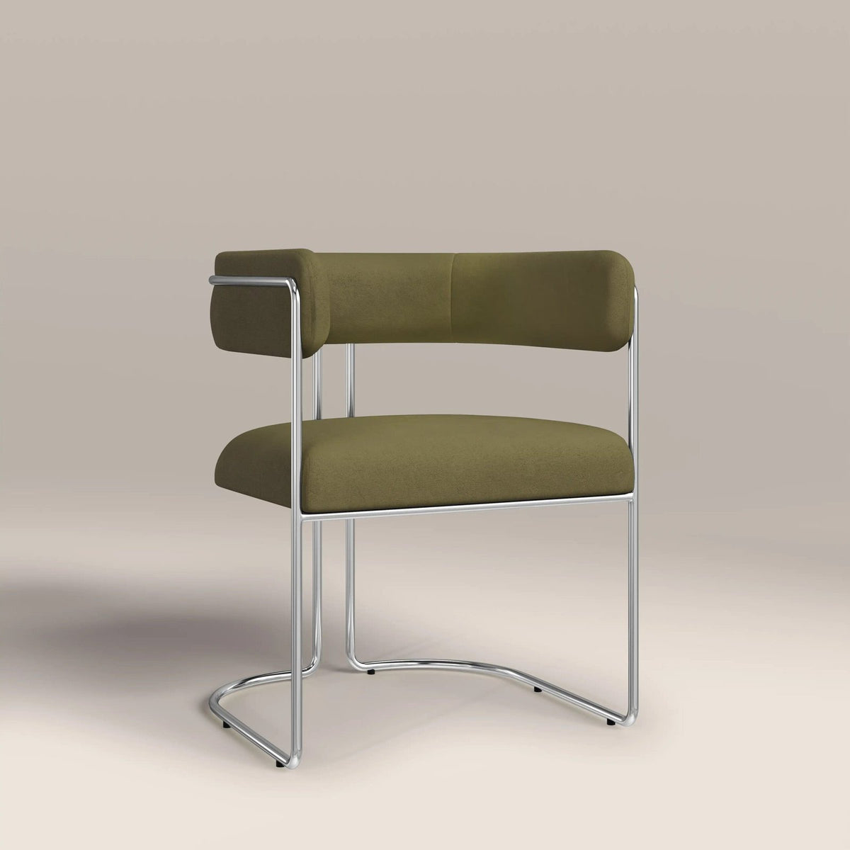 Juliana Carver Dining Chair | Moss Green Sustainable Mohair Velvet & Chrome – Laura Ashley