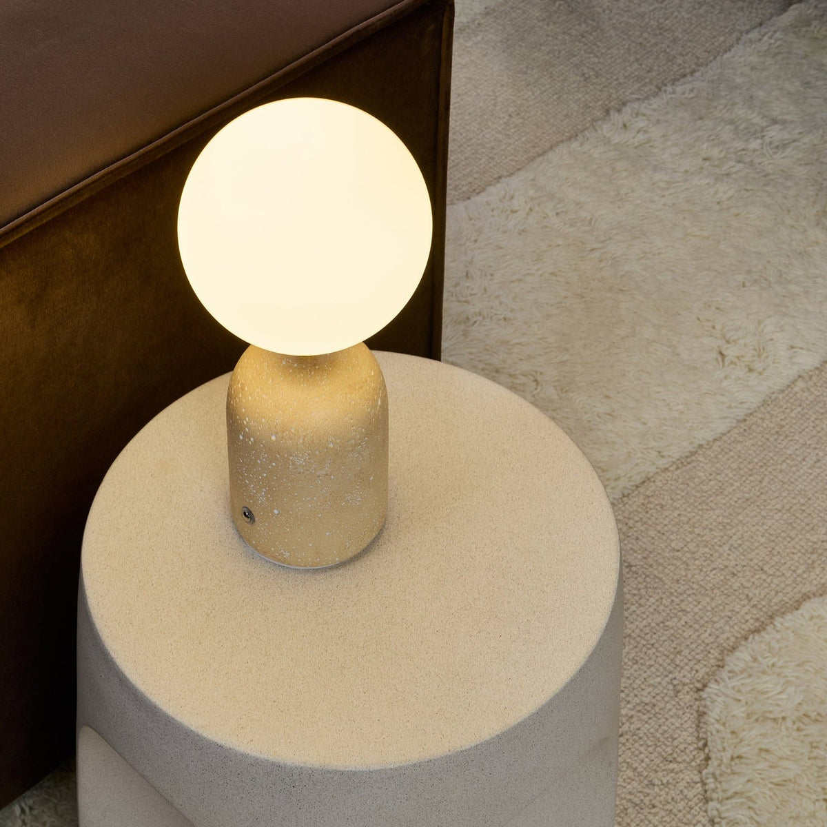 Kai Concrete with Opal Glass Black & Feather Rechargeable Wireless Table Lamp - Natural