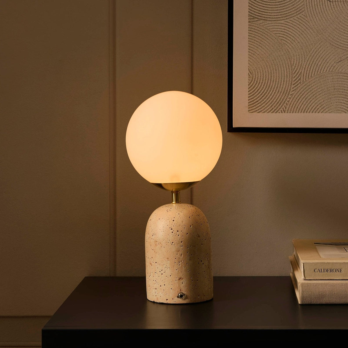 Kai Concrete with Opal Glass Black & Feather Rechargeable Wireless Table Lamp - Natural