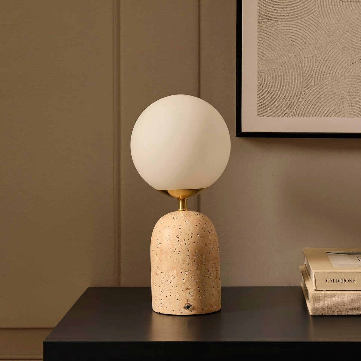Kai Concrete with Opal Glass Black & Feather Rechargeable Wireless Table Lamp - Natural