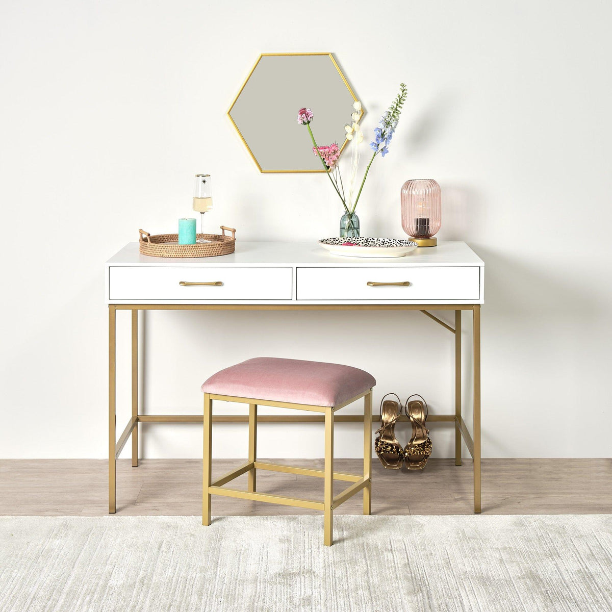 Kirton 50x43cm Metal Laura Ashley UK Hexagon Mirror - Gold