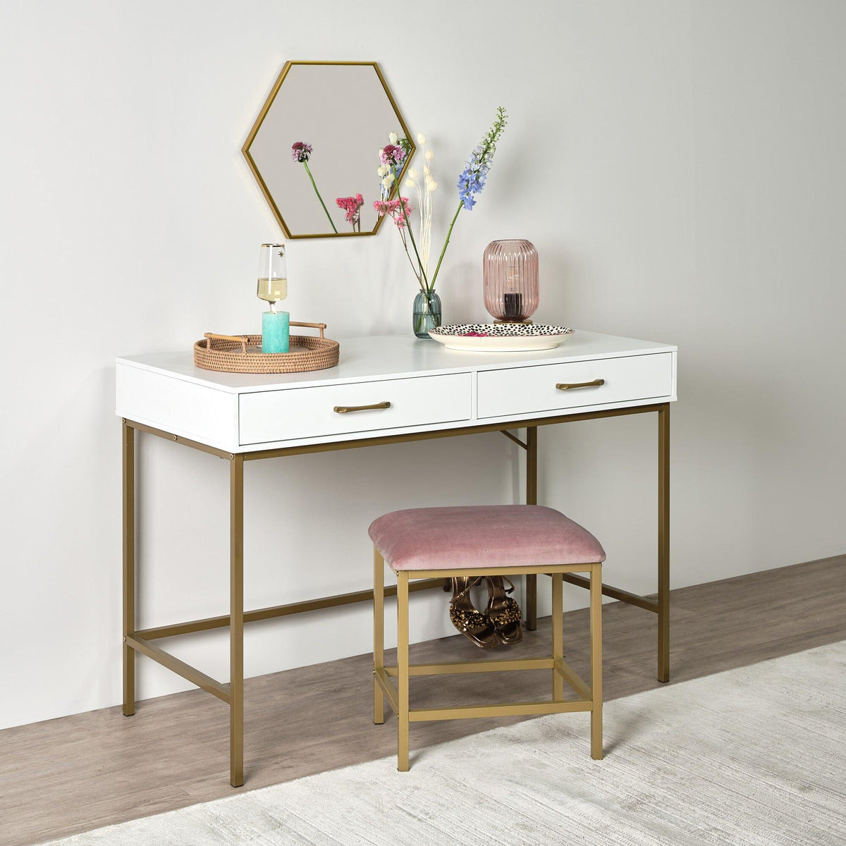 Kirton 50x43cm Metal Laura Ashley UK Hexagon Mirror - Gold