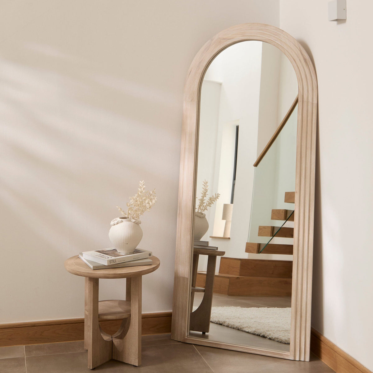 Kubu 180 x 80cm Laura Ashley Wooden Arch Mirror - Whitewash