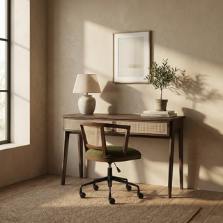 Lana Office Chair | Moss Laura Ashley UK Green Sustainable Mohair Velvet & Walnut