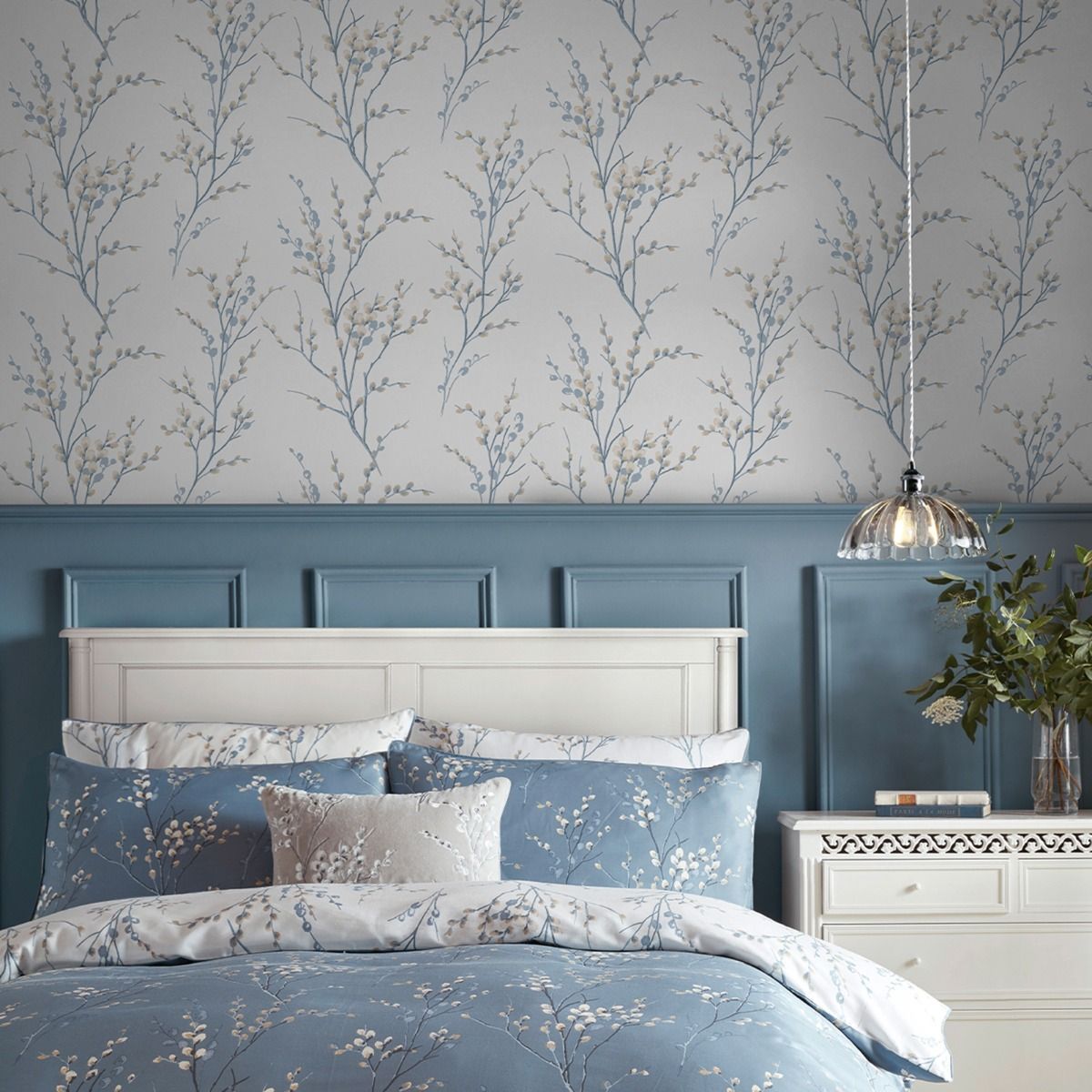 Laura Ashley Pussy Willow Wallpaper Seaspray Blue 143337