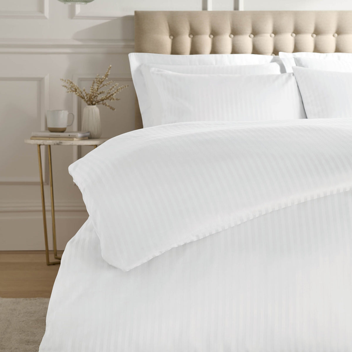 Laura Ashley 300TC Satin Stripe Duvet Cover Set - White