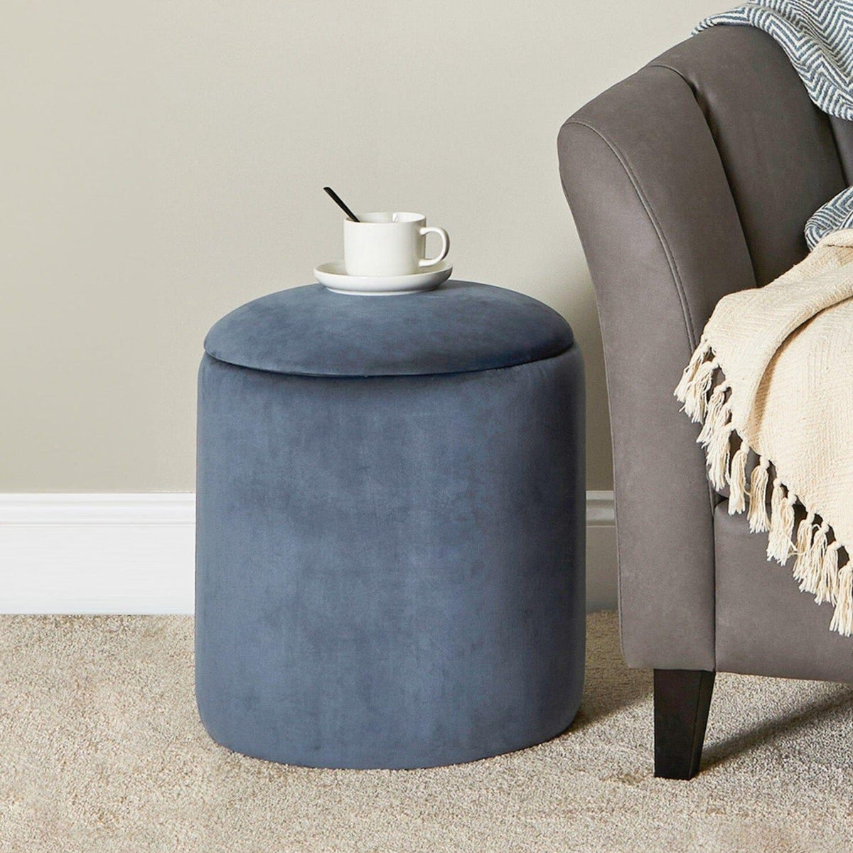 Laura Ashley Abigail Storage Pouffe/Footstool - Horizon Blue