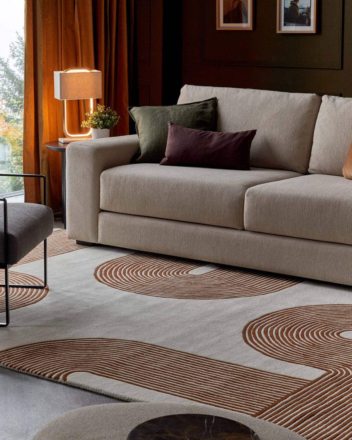 Laura Ashley Abstract Lines rust and cream wool large rug