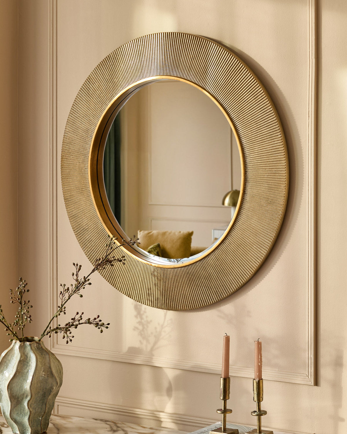 Laura Ashley Alexa gold round wall mirror
