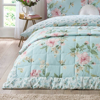 Laura Ashley Avebury Floral Bedspread - Duck Egg Blue