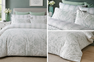 Laura Ashley Sage Green Floral Stripe Duvet Cover &amp; Pillowcase Set