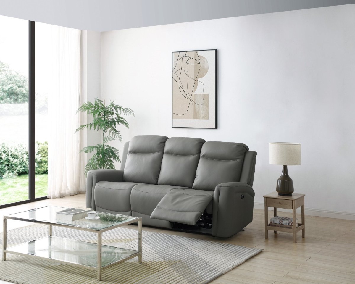 Laura Ashley Bentley 3 Seater Grey Leather Electric Recliner Sofa