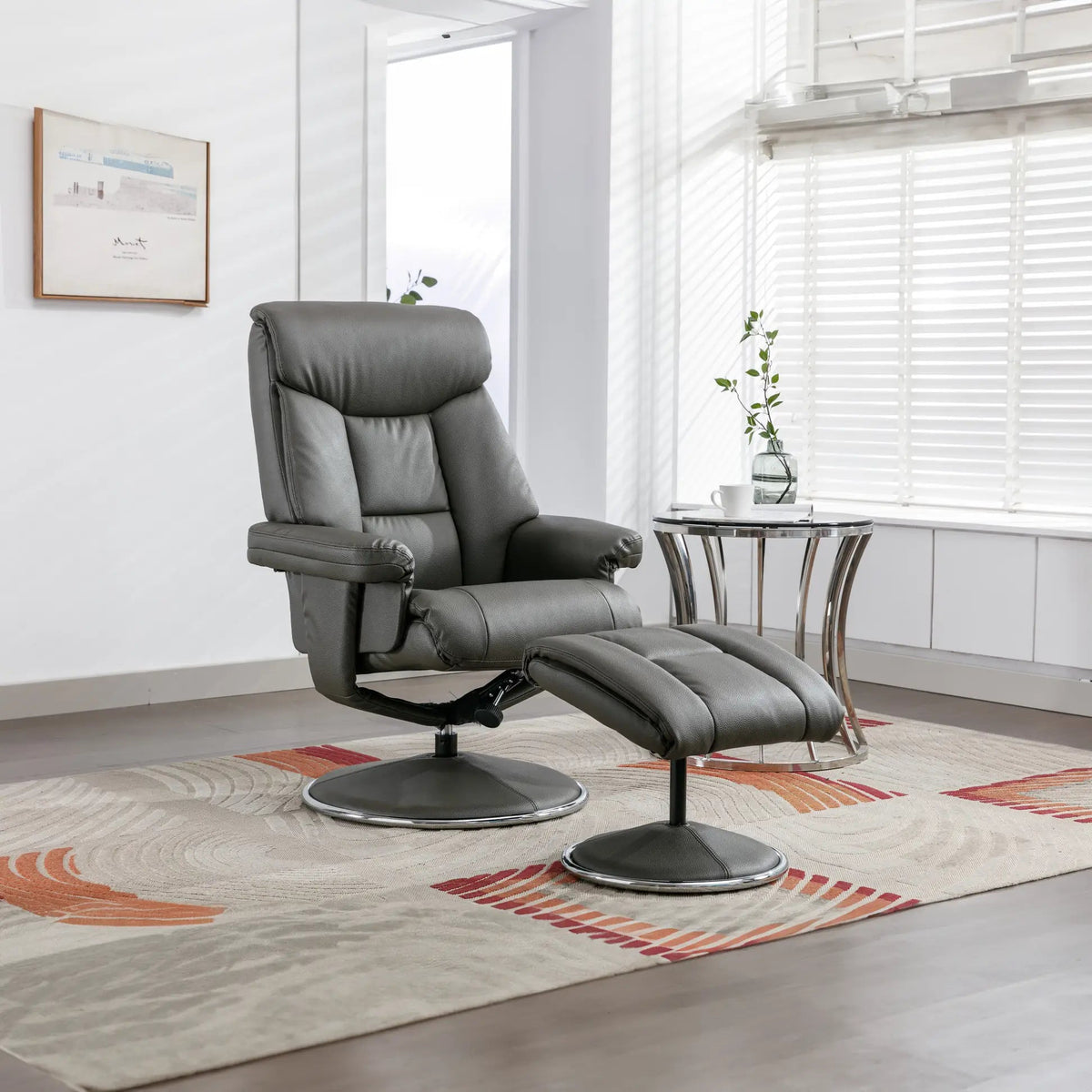 Laura Ashley Bridge Faux Leather Swivel Recliner Chair and Footstool