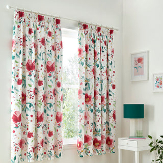 Laura Ashley D & D Abstract Poppy Pencil Pleat Curtains - Red