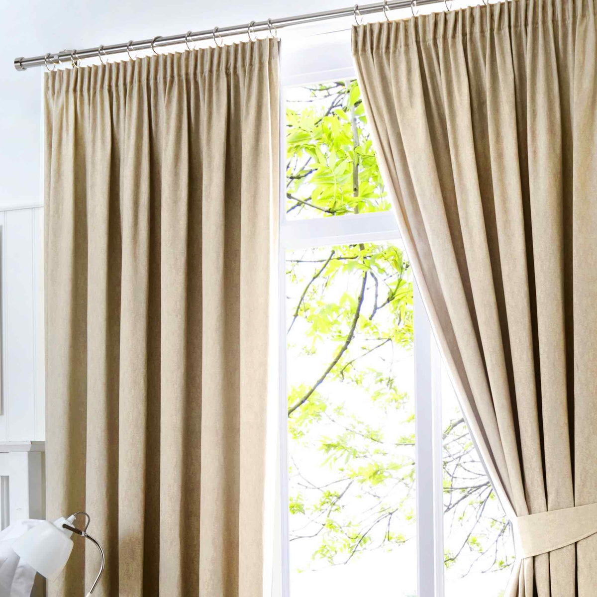 Laura Ashley Dijon Blackout Thermal Pencil Pleat Curtains - Natural