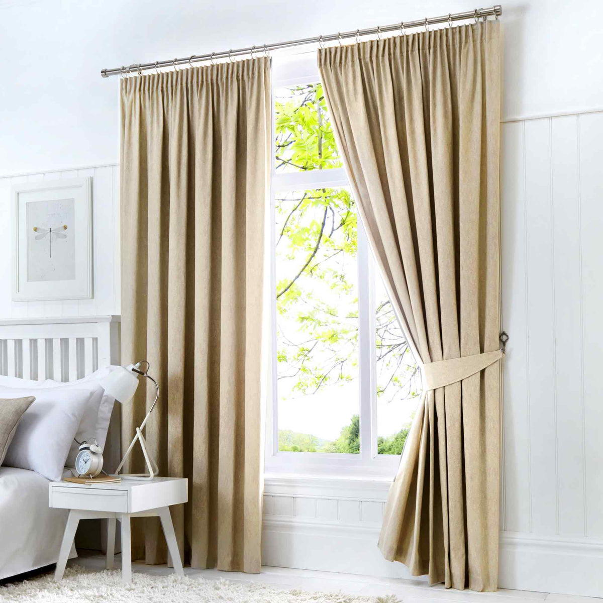 Laura Ashley Dijon Blackout Thermal Pencil Pleat Curtains - Natural
