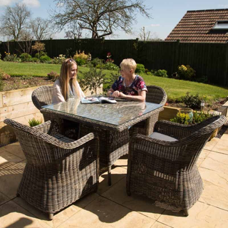 Laura Ashley Fiji Rattan Square 4 Seat Glass Dining Set with Free Dark Grey Cushions
