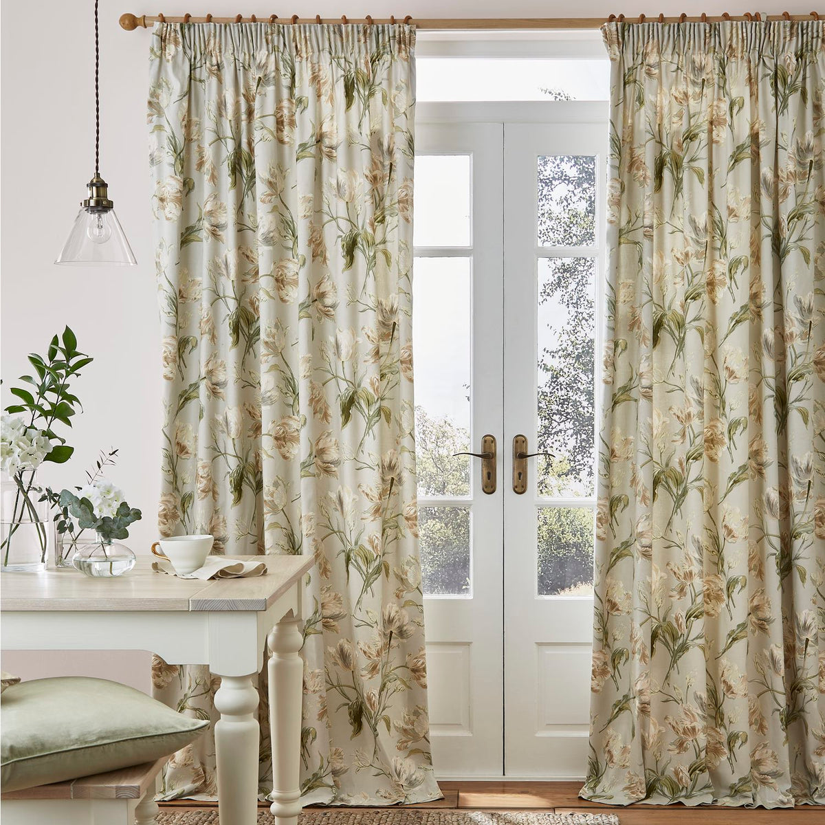 Laura Ashley Gosford Pencil Pleat Curtains - Sage