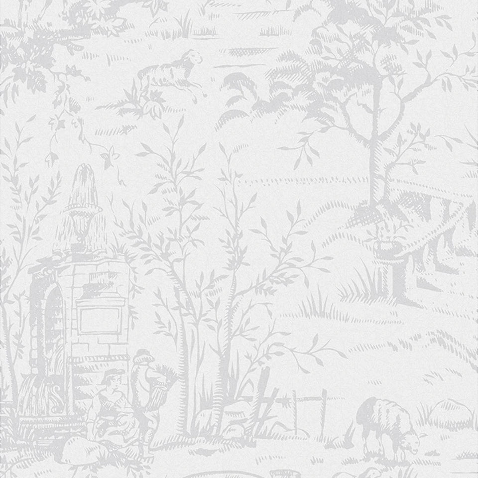 Laura Ashley Sugared Grey Toile de Jouy Wallpaper