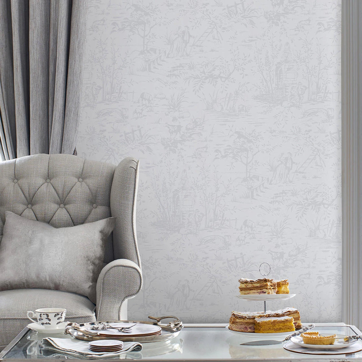Laura Ashley Sugared Grey Toile de Jouy Wallpaper