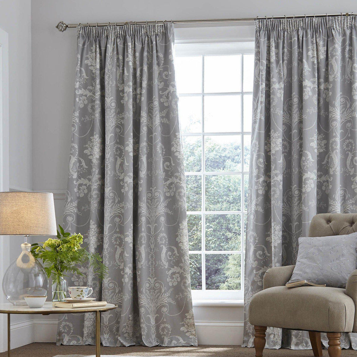 Laura Ashley Josette Blackout Pencil Pleat Curtains - Steel