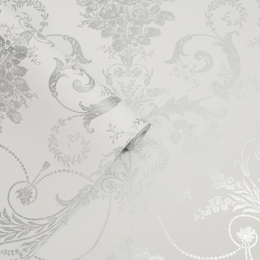 Laura Ashley Josette Metallic Wallpaper Silver