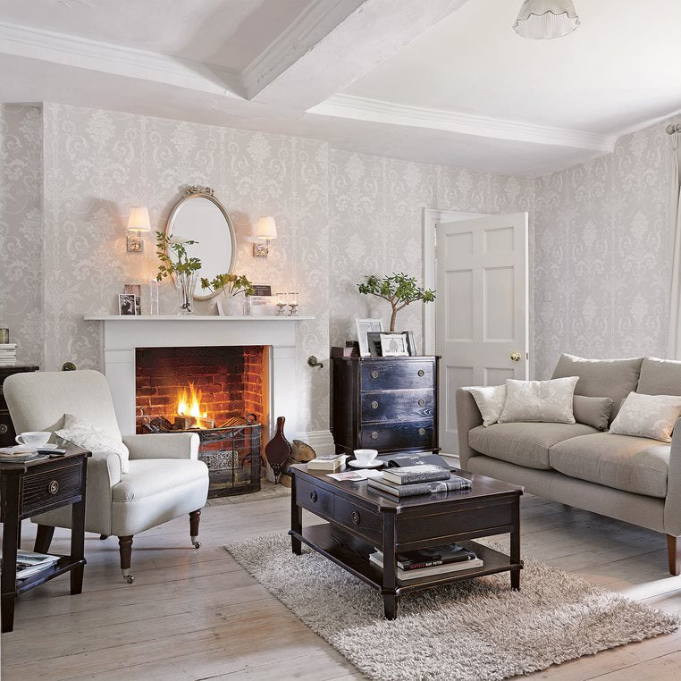 Laura Ashley Josette Wallpaper White / Dove Grey