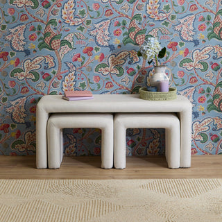 Laura Ashley Kamiko Nesting Bench & Stools - Chalk White Boucle