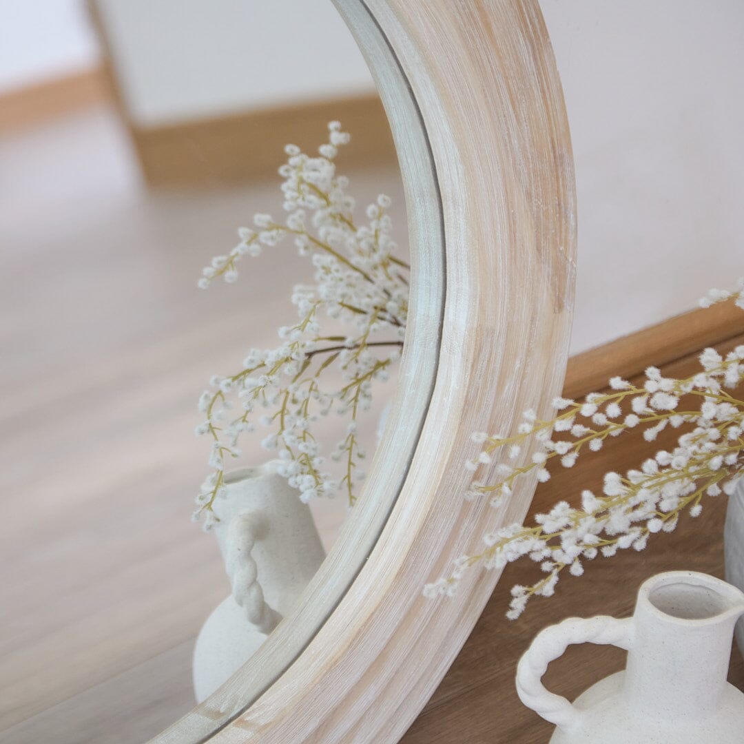 Laura Ashley Kubu 70cm Wooden Round Mirror - Whitewash