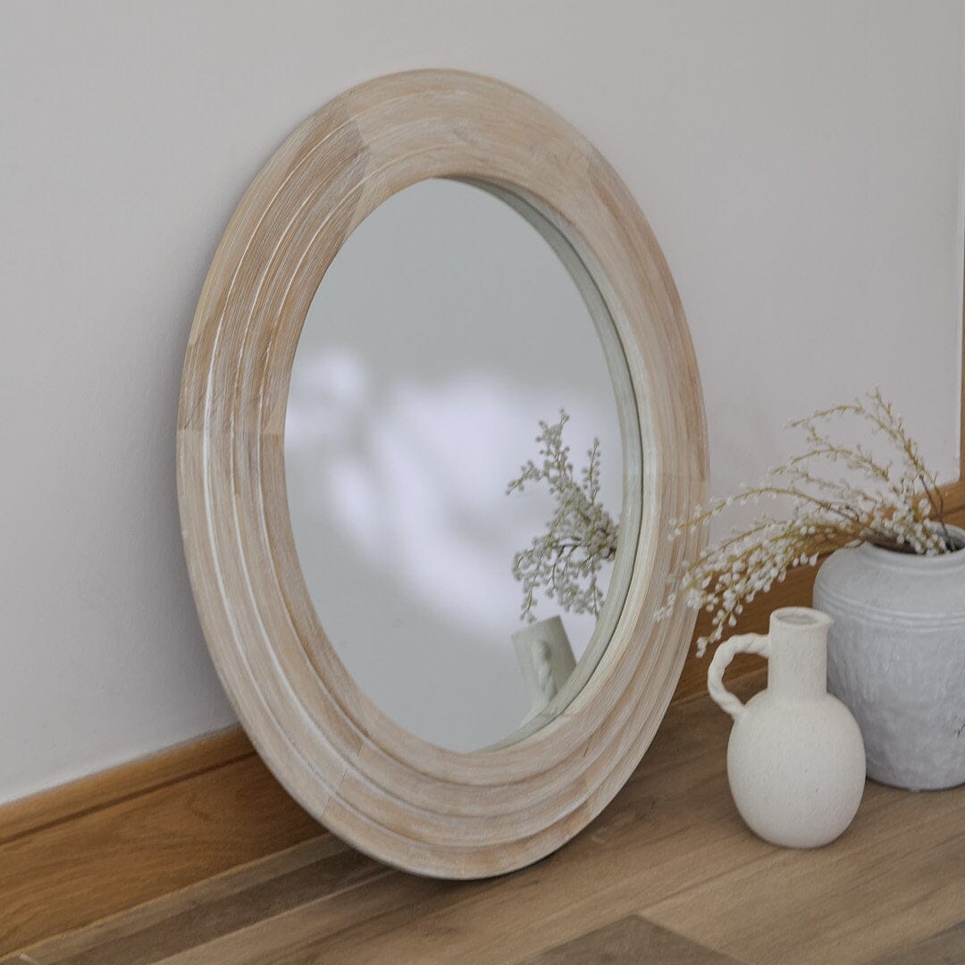 Laura Ashley Kubu 70cm Wooden Round Mirror - Whitewash
